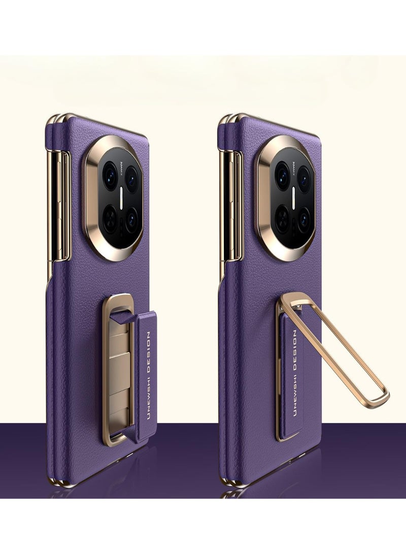 Case Compatible with Huawei Mate X7, Leather Double Hinge Back Case Shell with Magnetic Wrist Strap and Rotating Bracket Cover For Mate X7