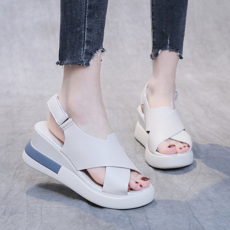 Thick-Soled Wedge Sandals Women'S 2022 New Summer Casual Fish-Toe Women'S Shoes Soft Leather Platform-Heel Women'S Shoes - Image 5