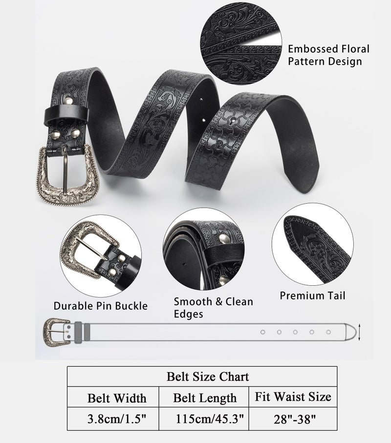 UTOWO Adjustable Vintage Western-Belts for Women Men Embossed PU Leather Buckles Cowboy-Cowgirl-Belt (for 28-38" Waist) - Image 5