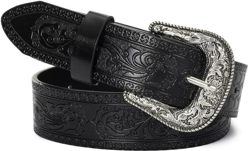 UTOWO Adjustable Vintage Western-Belts for Women Men Embossed PU Leather Buckles Cowboy-Cowgirl-Belt (for 28-38" Waist) - Image 1