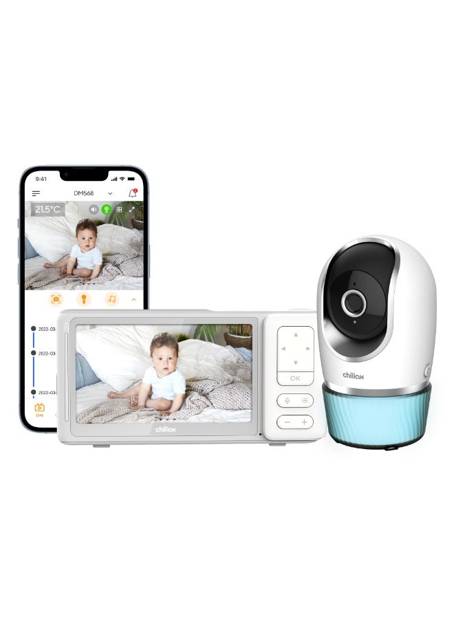 Chillax DM568 - Baby Monitor Candle - 5 HD LCD Screen - Remote-Controlled 2K QHD Camera - Night Vision - Temperature Sensor - Walkie-Talkie - Night Light & Lullabies - WiFi On/Off - With App - Image 1