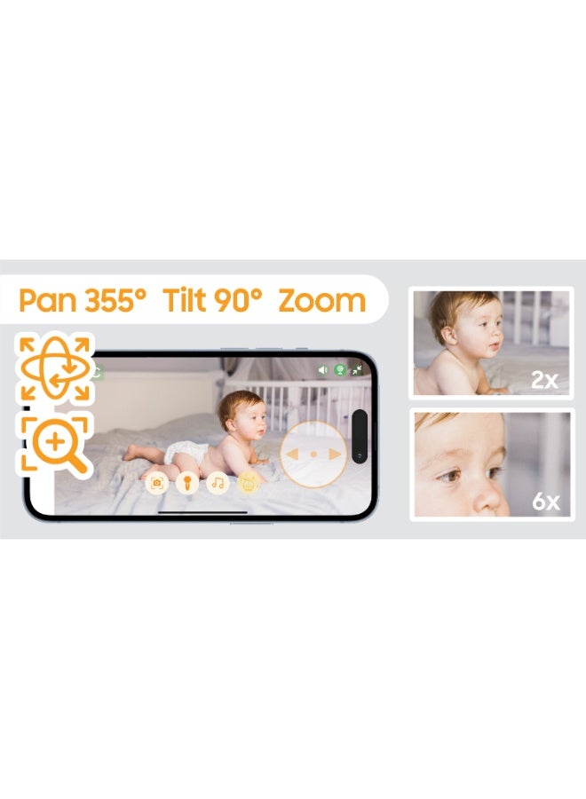 Chillax DM568 - Baby Monitor Candle - 5 HD LCD Screen - Remote-Controlled 2K QHD Camera - Night Vision - Temperature Sensor - Walkie-Talkie - Night Light & Lullabies - WiFi On/Off - With App - Image 2