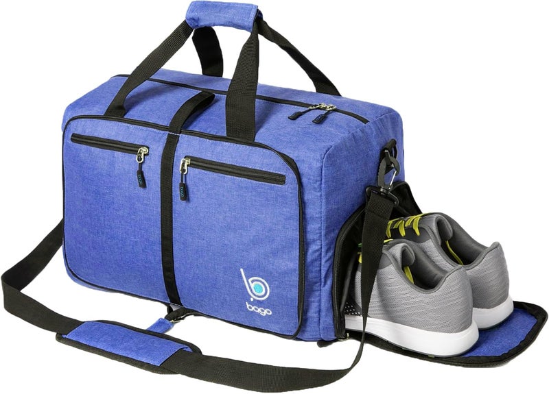 Bago Foldable Duffel Bags for Traveling Women & Men - 60L Medium Packable Duffle Bag for Travel with Shoe Compartment - Water Repellant, Heavy Duty, Lightweight Folding & Collapsible (SnowDepBlue) - Image 4