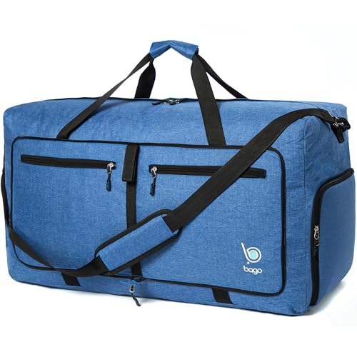 Bago Foldable Duffel Bags for Traveling Women & Men - 60L Medium Packable Duffle Bag for Travel with Shoe Compartment - Water Repellant, Heavy Duty, Lightweight Folding & Collapsible (SnowDepBlue) - Image 1
