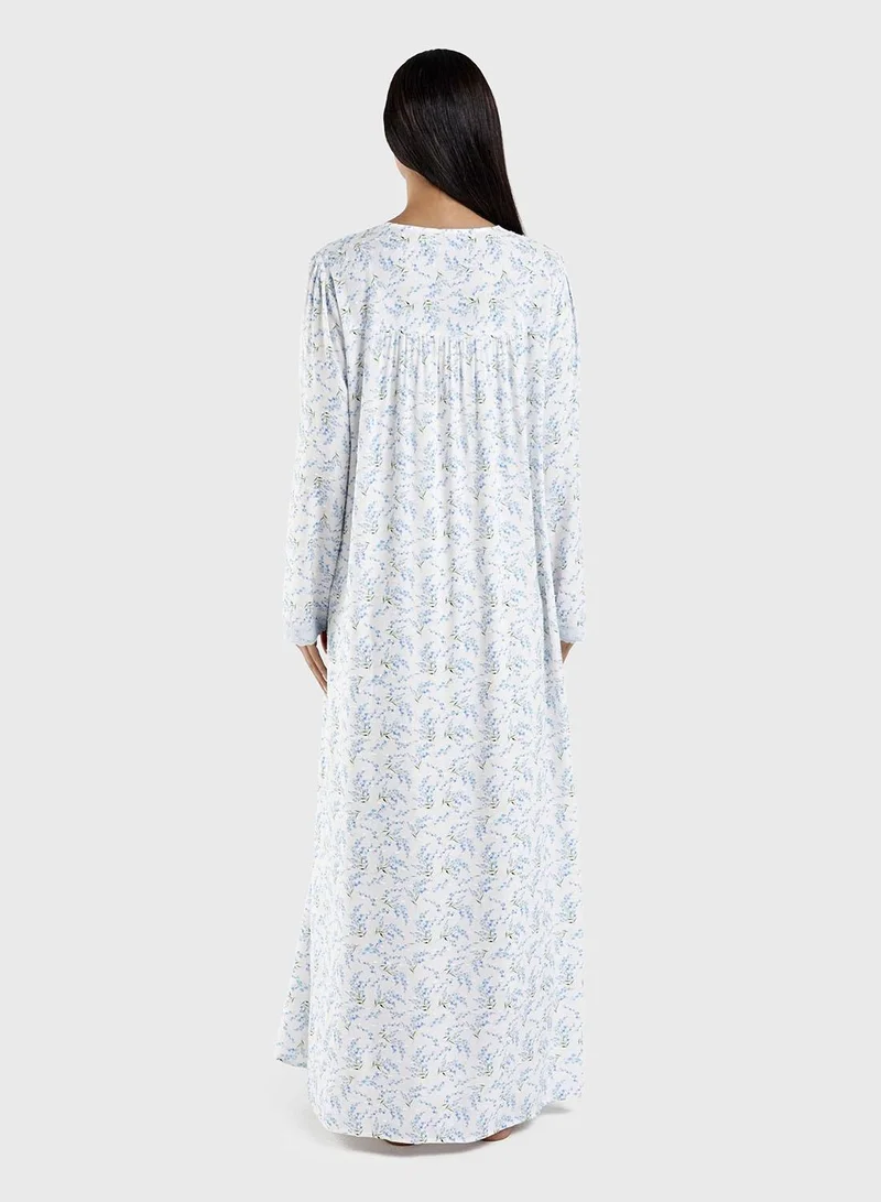 Kashkha  White Viscose Floral Print Nightwear Dress (CNH460) for Women | Best Price UAE