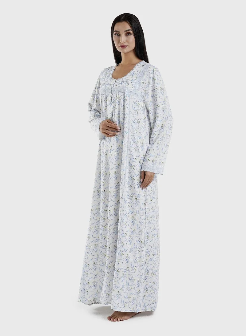 Kashkha  White Viscose Floral Print Nightwear Dress (CNH460) for Women | Best Price UAE