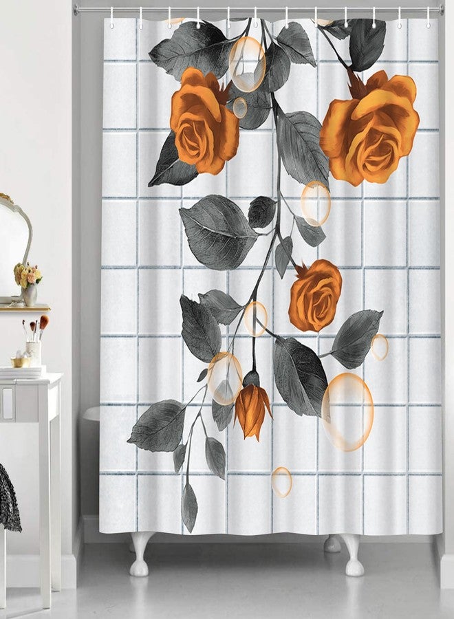 FuShvre Burnt Orange Shower Curtains Rose Bathroom Curtain Set Orange Flower Bathroom Decor Hooks Included 72"x72" - Image 2