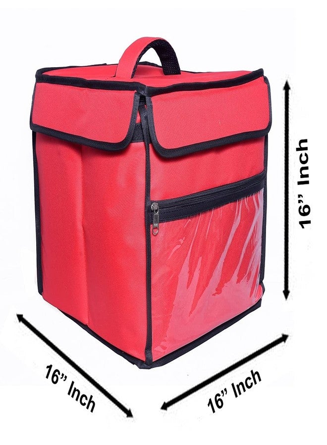 Quaffor 16 * 16 * 16 Inch Food/Pizza/zomato/swiggy/Cake Insulated hot/Cold delivery Backpack (Red) - Image 2