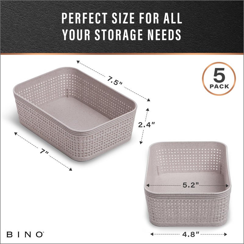 BINO | Woven Plastic Basket | XS (Natural Grey), 5-Pack | THE JUTE COLLECTION | Home Organization, Space - Saving Storage, Stylish Design | Jute Basket | Plastic Storage Basket - Image 3