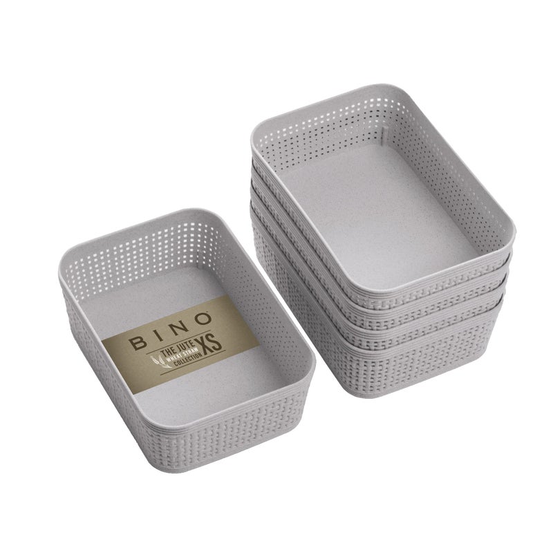 BINO | Woven Plastic Basket | XS (Natural Grey), 5-Pack | THE JUTE COLLECTION | Home Organization, Space - Saving Storage, Stylish Design | Jute Basket | Plastic Storage Basket - Image 1