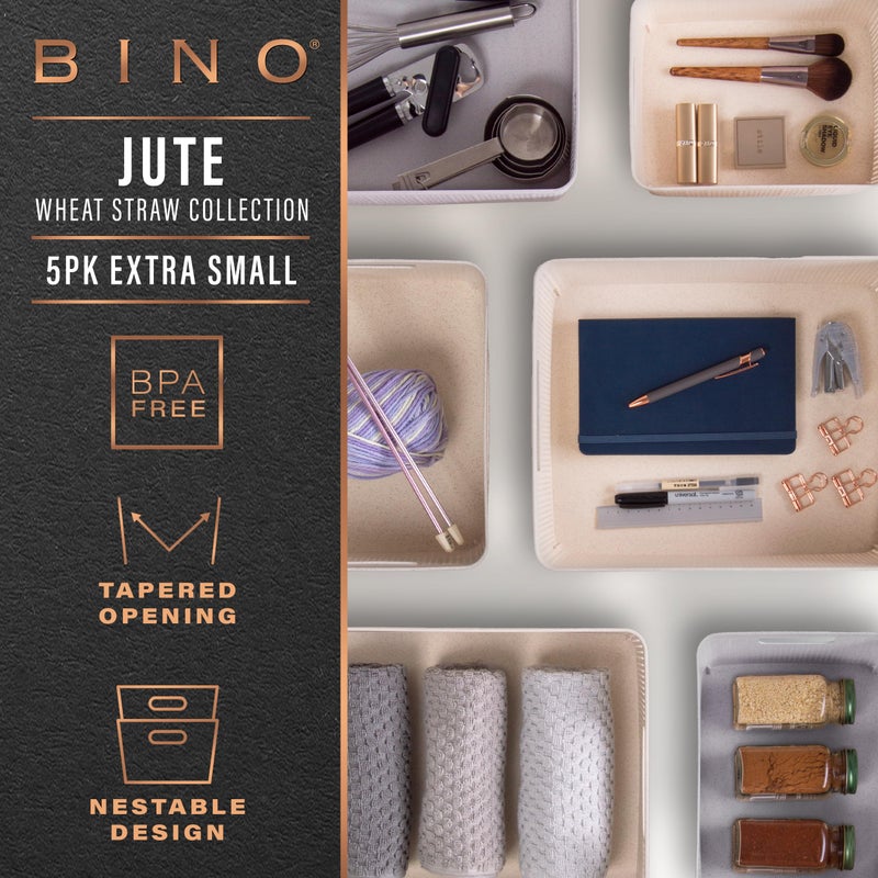 BINO | Woven Plastic Basket | XS (Natural Grey), 5-Pack | THE JUTE COLLECTION | Home Organization, Space - Saving Storage, Stylish Design | Jute Basket | Plastic Storage Basket - Image 2