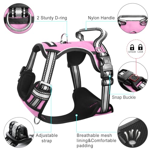 WINSEE Dog Harness No Pull, Pet Harnesses with Dog Collar, Adjustable Reflective Oxford Outdoor Vest, Front/Back Leash Clips for Small, Medium, Large, Extra Large Dogs, Easy Control Handle for Walking - Image 4