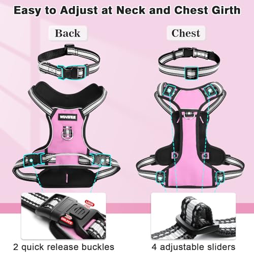 WINSEE Dog Harness No Pull, Pet Harnesses with Dog Collar, Adjustable Reflective Oxford Outdoor Vest, Front/Back Leash Clips for Small, Medium, Large, Extra Large Dogs, Easy Control Handle for Walking - Image 5