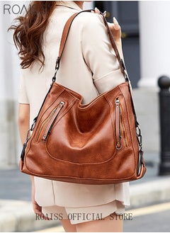 roaiss Large Crossbody Bags Ladies Shoulder Handbags Purse Set for Women Hobo Totes PU Leather Purses and Handbags Shoulder Bag Vegan Leather Tote Brown  - Image 1