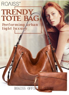 roaiss Large Crossbody Bags Ladies Shoulder Handbags Purse Set for Women Hobo Totes PU Leather Purses and Handbags Shoulder Bag Vegan Leather Tote Brown  - Image 2