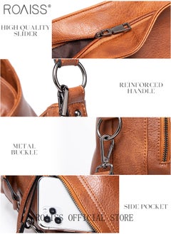 roaiss Large Crossbody Bags Ladies Shoulder Handbags Purse Set for Women Hobo Totes PU Leather Purses and Handbags Shoulder Bag Vegan Leather Tote Brown  - Image 3