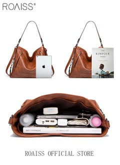 roaiss Large Crossbody Bags Ladies Shoulder Handbags Purse Set for Women Hobo Totes PU Leather Purses and Handbags Shoulder Bag Vegan Leather Tote Brown  - Image 4