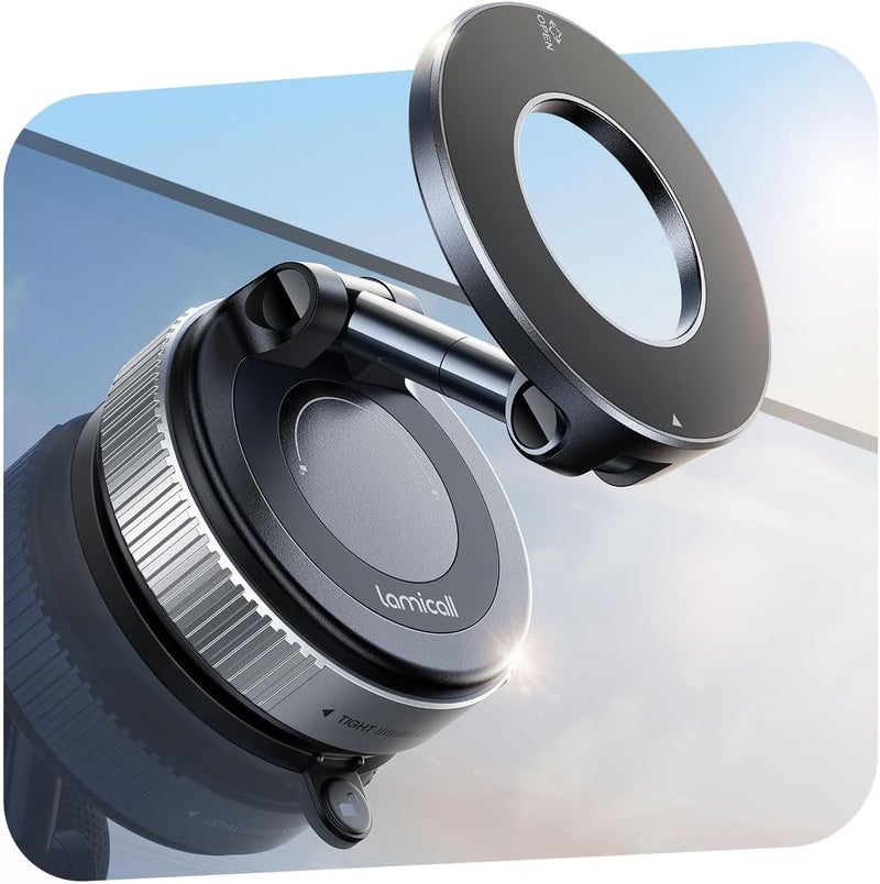 Lamicall Vacuum Magnetic Car Phone Holder - 2025 Upgraded Suction Cup Mount for MagSafe, 360° Rotatable for iPhone 17/16/15/14/13/12 Series - Silver