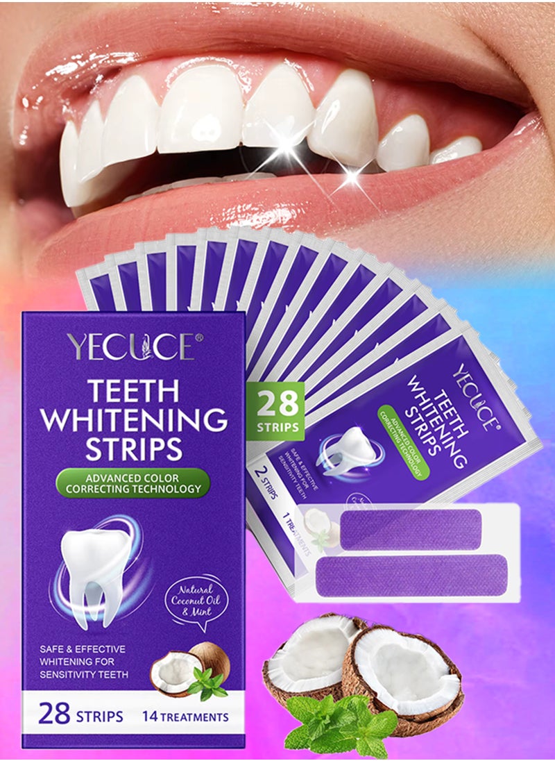 Yecuce 28 Strips Teeth Whitening Strips 14 Treatments Teeth Strips Mint and Coconut Dental Whitening Strips Tooth Instant Stain Removal Strips Remove Tea Coffee Stains Teeth Kit Strips  - Image 1