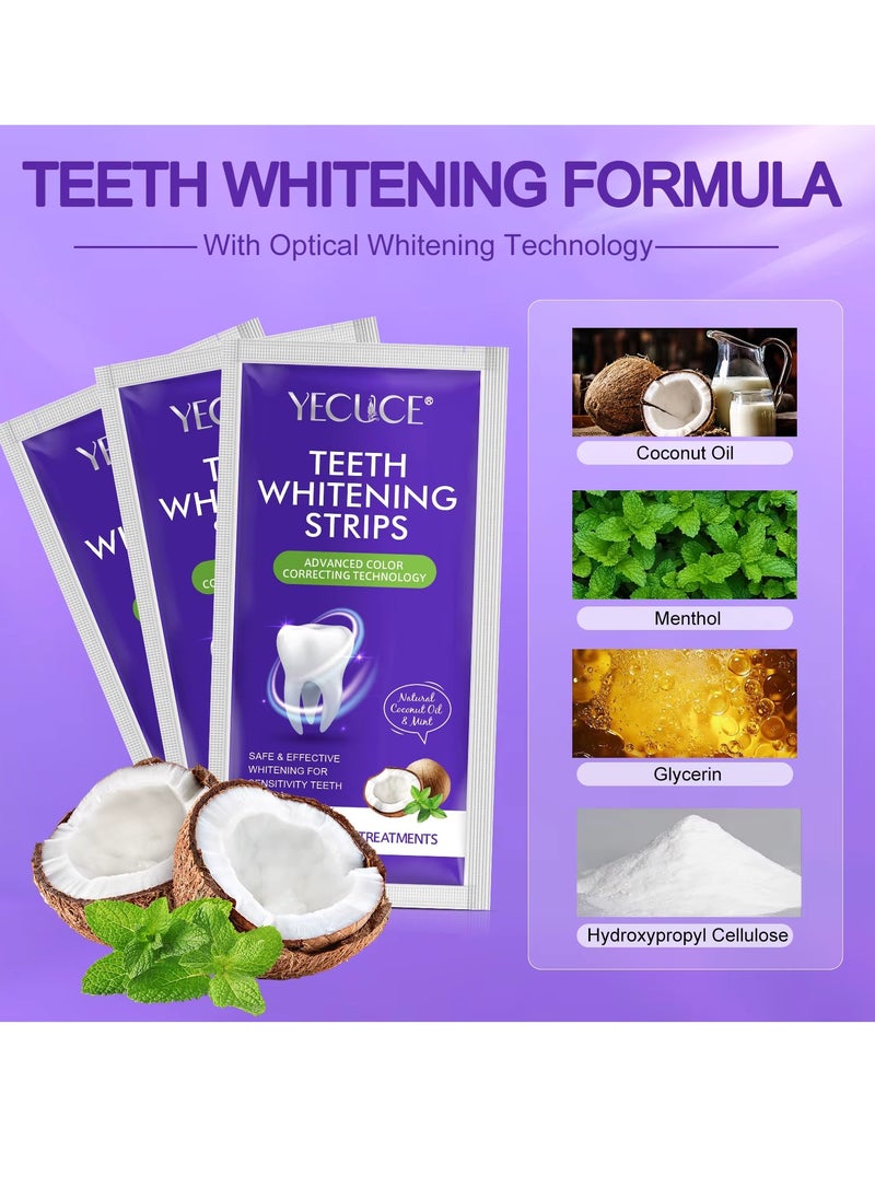 Yecuce 28 Strips Teeth Whitening Strips 14 Treatments Teeth Strips Mint and Coconut Dental Whitening Strips Tooth Instant Stain Removal Strips Remove Tea Coffee Stains Teeth Kit Strips  - Image 5