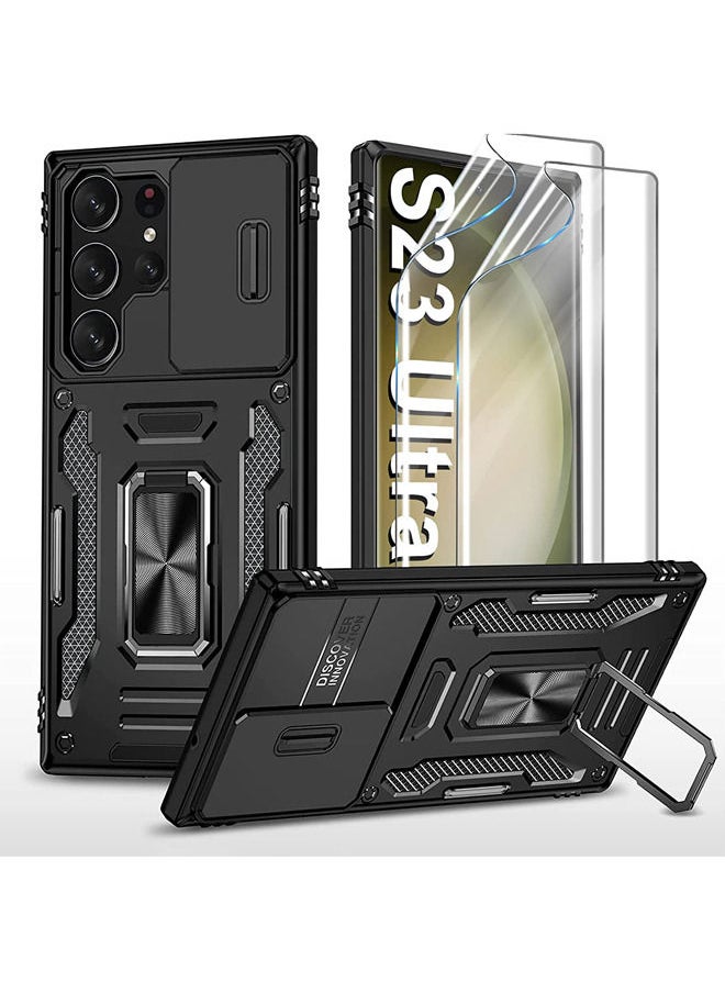 روك بو جراب Galaxy S23 Ultra مع واقي شاشة ، لهاتف Samsung Galaxy S23 جراب هاتف متين شديد التحمل ومقاوم للصدمات من الدرجة العسكرية لهاتف Samsung S23 Ultra 5G 2023 جراب أسود للرجال  - Image 1