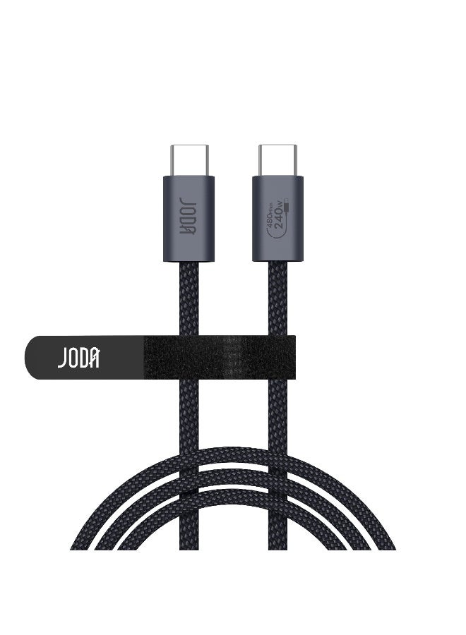 JODA Titan 240 240W USB-C to USB-C Cable , Black, 2 Meter ,240W Fast Charging, ,Safe Fast Charging, ,Smart Device & iPhone Charging Cable, ,Durable Charger, ,Long-Lasting Charging Cable, ,USB-C Cable Charger, ,Super Fast Charging, ,2 Meter Cable, ,iPhone & Samsung  Charger, ,Strong & Flexible Charging Cable. - Image 1