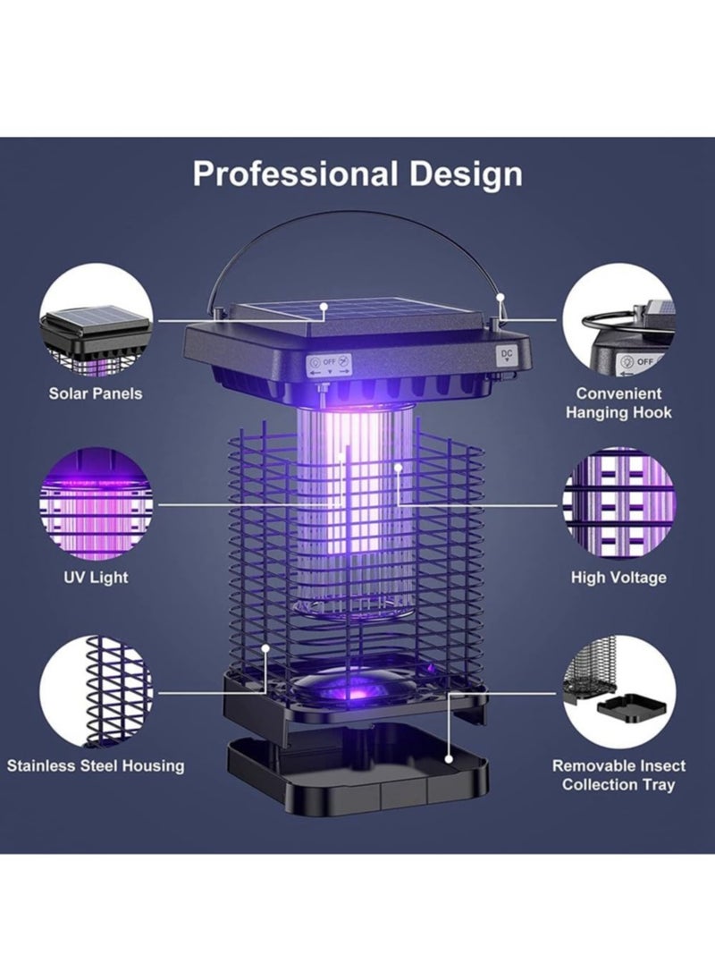 Generic - Solar Bug Zapper Outdoor Waterproof, Cordless Rechargeable Mosquito Zapper with 4200V High Powered UV Light, 3 in 1 Fly Zapper Up to 100 Sq.m., Attract Gnats/Mosquitoes/Flies/Moths - Image 1