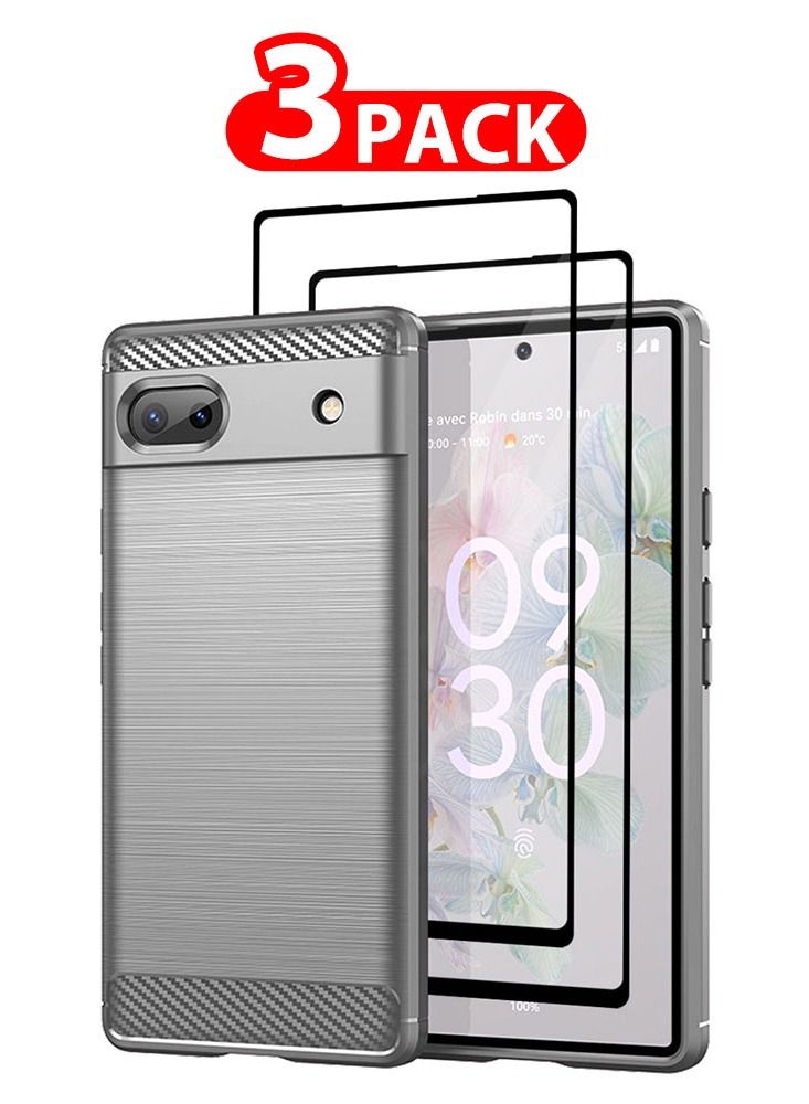CATANES 3 Packs For Google Pixel 6a Case Cover and 2 Screen Protectors Soft TPU Bumper Protective Back Case Grey - Image 1