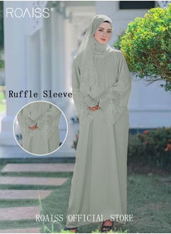 roaiss 2Pcs-Women's Robe Dress Solid Color Floral Embroidery Lace Edge With Same Headscarf  - Image 4