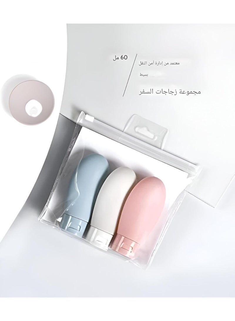 زجاجة سفر من السيليكون من علبة 60 مل لمستحضرات التجميل، محضرة 3 نظارة مقاومة للتسرب وقابلة لإعادة التعبئة وإكسسوارات سفر للضغط للشامبو والبلسم والكريم، خالية من مادة BPA - Image 2