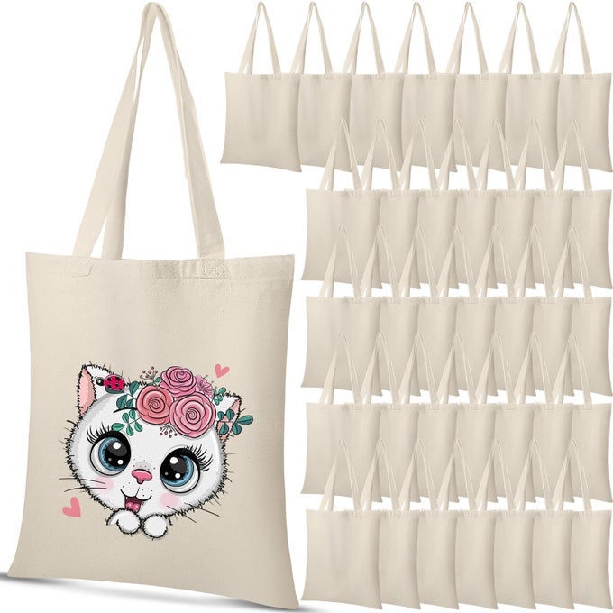 36 PACK 13 INCH W X 15 INCH H CANVAS TOTE BAGS BULK WITH HANDLES SUBLIMATION BLANK PLAIN CLOTH BAG LIGHTWEIGHT REUSABLE GROCERY SHOPPING MULTIPURPOSE BAG FOR DIY CRAFTING DECORATING