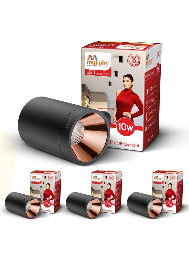 Murphy Aluminium 10W Black Body Cylindrical Surface Mounted Spot Light Down Light (Cool White, Pack Of 4) - Image 1