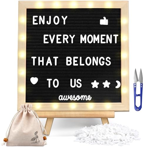 DoubleCare Black Felt Letter Board with Lights (10*10), 340 Letters Built-in LED Lights -Message Board Adjustable Stand, for Menus, Pregnancy Announcement, Baby Announcement Signs, Weddings, and Party Planning - Image 1