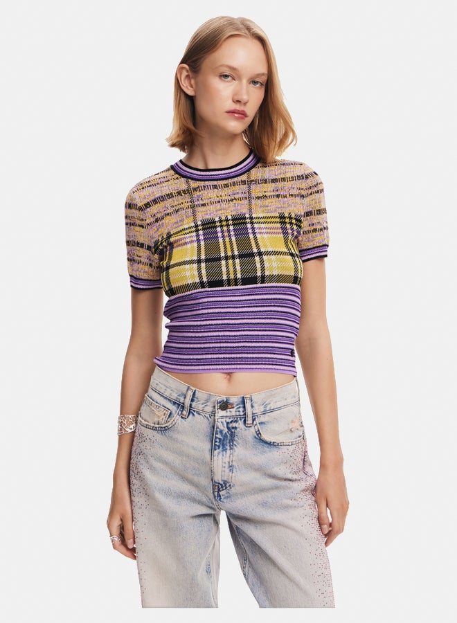 DESIGUAL Checkered knit T-shirt  - Image 1