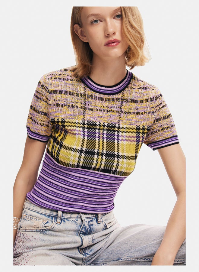DESIGUAL Checkered knit T-shirt  - Image 3