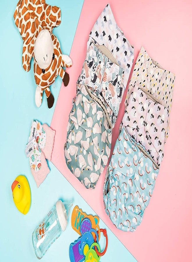 Simple Being Reusable Cloth Diapers- One Size Adjustable, Washable Soft Absorbent, Waterproof Cover, Eco-Friendly Unisex Baby Girl Boy, six 4-Layers Microfiber Inserts (Whimsical) - Image 2
