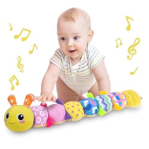 KMUYSL Baby Toys 012 Months Musical Animal Stuffed Toy with Crinkle Rattles Lullaby Plush Toy for Infant Newborn Yellow Fabric Cotton - Image 1