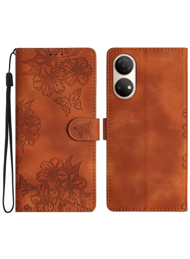 Green Tiger Case For Honor X7 Cherry Blossom Butterfly Skin Feel Embossed PU Phone Case - Image 1