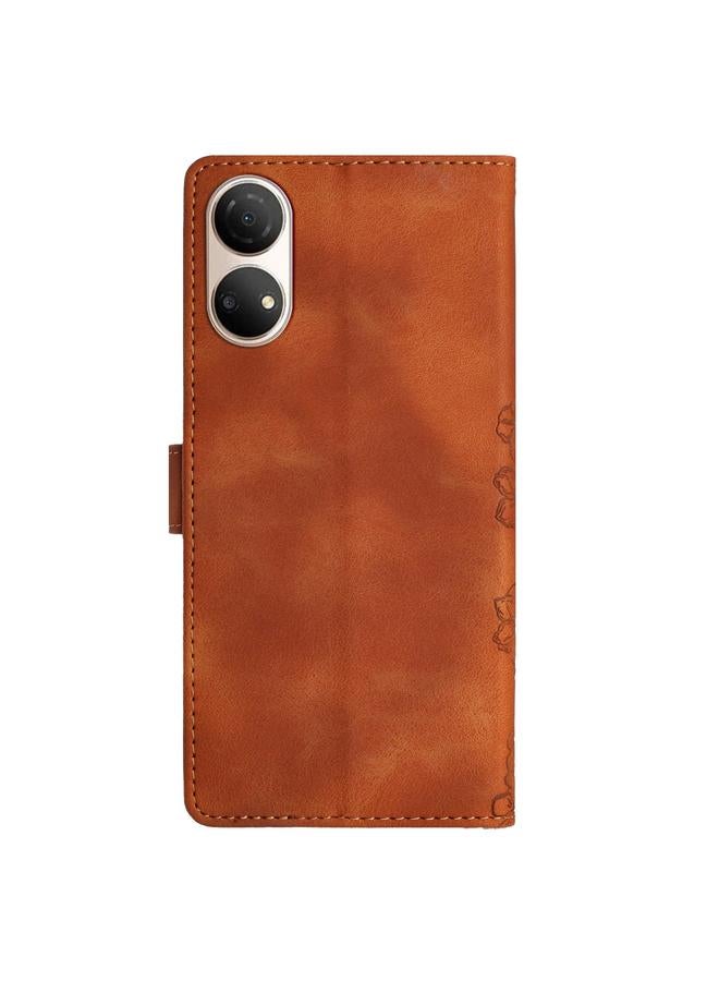 Green Tiger Case For Honor X7 Cherry Blossom Butterfly Skin Feel Embossed PU Phone Case - Image 3