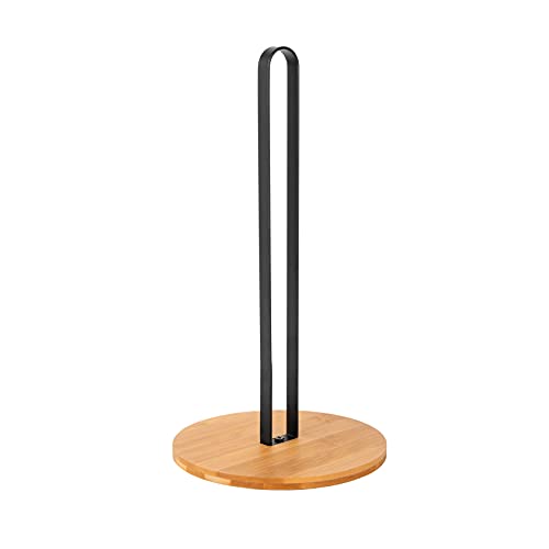 TIEYIPIN Paper Towel Holder Countertop Roll Stand with AntiSkid Wooden Bamboo Base for Kitchen Cabinet Table