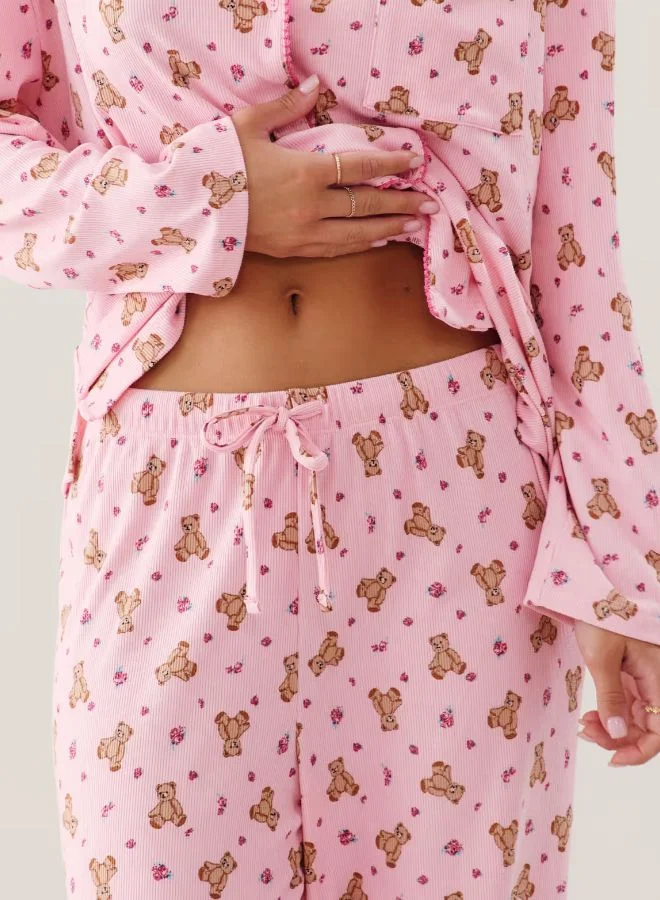 UNDIZ Ribbed jersey trousers with teddy bear pattern