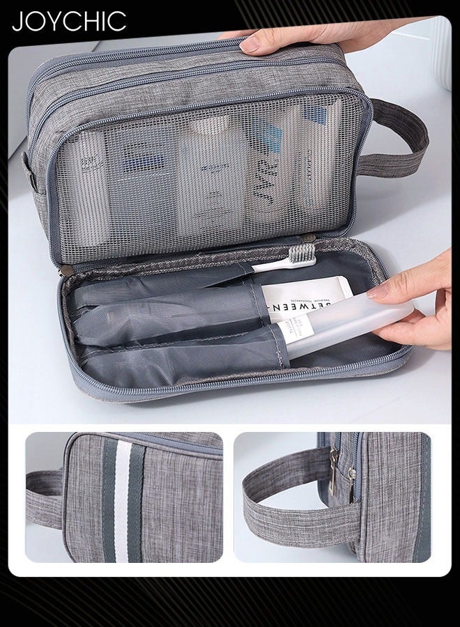 Joychic حقيبة مستحضرات التجميل ذات سعة كبيرة للفصل الجاف والرطب للنساء والرجال، قابلة للحمل ومقاومة للماء والسفر ورحلة العمل وحقيبة أدوات الزينة متعددة الأغراض ومنظم تخزين باللون الرمادي - Image 1