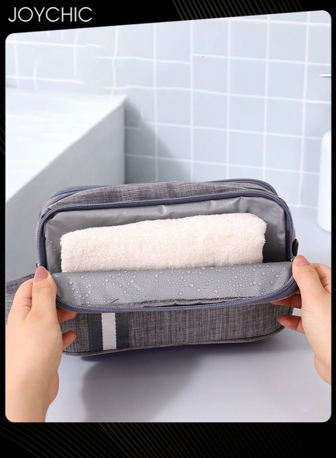 Joychic حقيبة مستحضرات التجميل ذات سعة كبيرة للفصل الجاف والرطب للنساء والرجال، قابلة للحمل ومقاومة للماء والسفر ورحلة العمل وحقيبة أدوات الزينة متعددة الأغراض ومنظم تخزين باللون الرمادي - Image 3