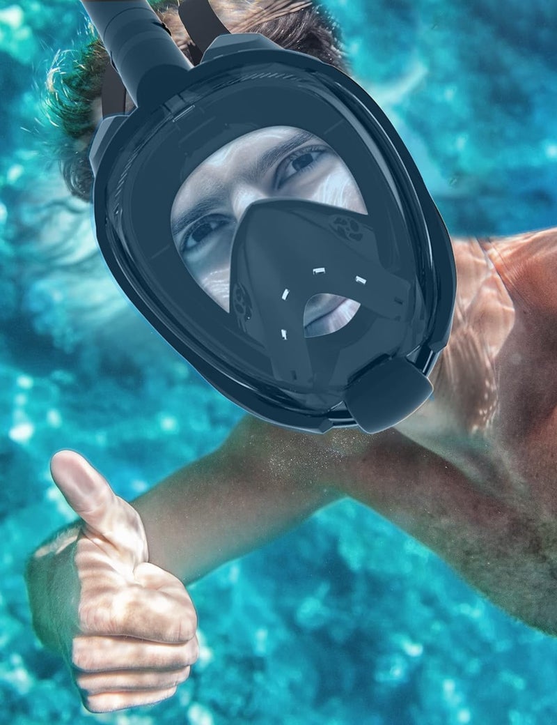 VBM Full Face Snorkeling Mask Diving Gear - Latest Dry Top System,180 Degree Panoramic View Snorkeling Mask with Camera Mount,Safe Breathing,Anti-Leak Anti-Fog-Swim Fins (Black - S/M) - Image 2