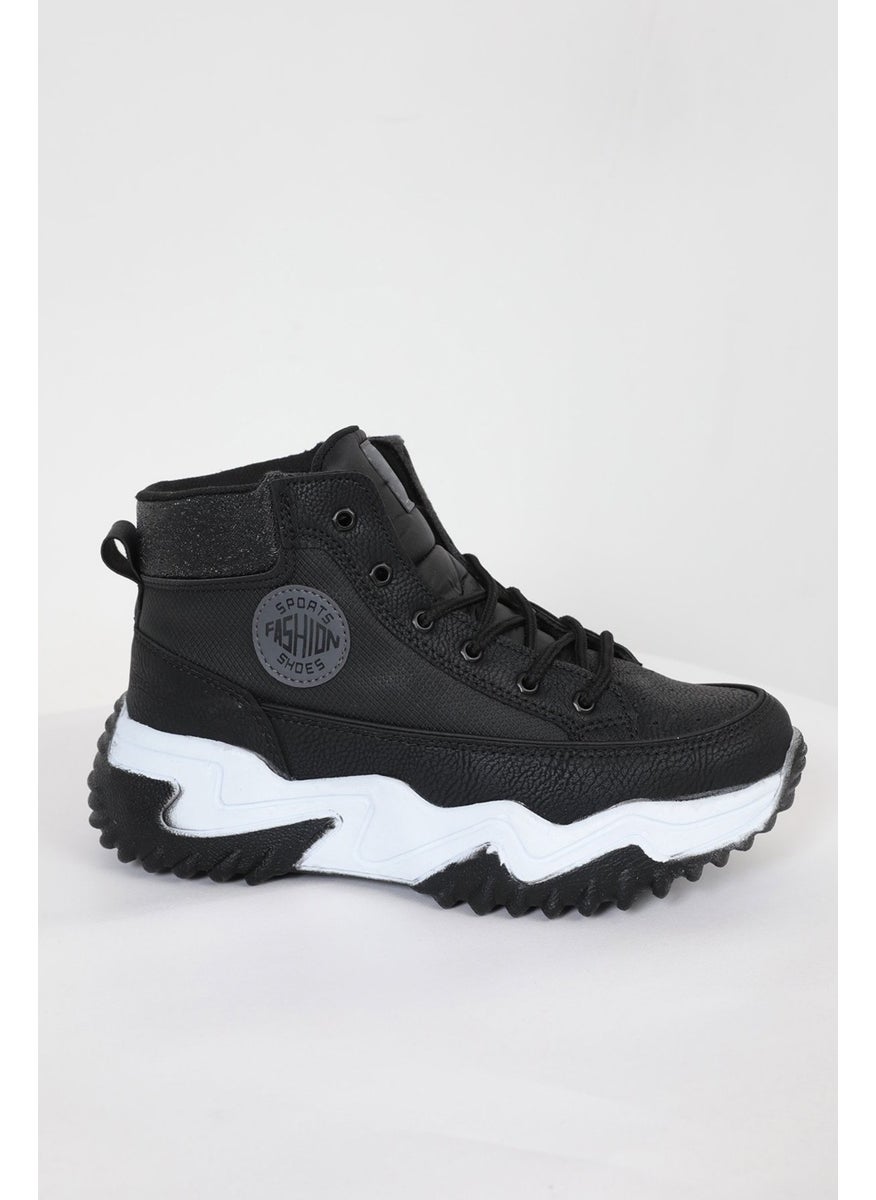 Giysa Black High Ankle High Sole Detailed Lace-Up Women's Sports Boots - 2410  - Image 1