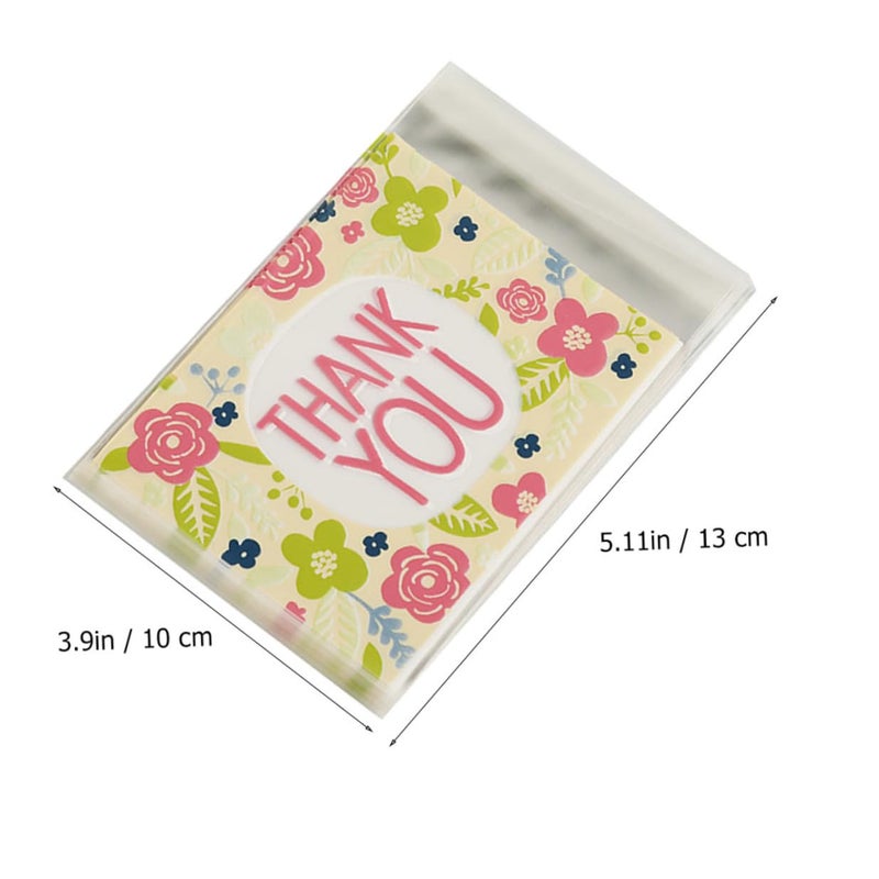 100Pcs Self Adhesive Cellophane Treat Bags Floral Design For Candy Cookie Snack Party Favor Packaging - Image 3