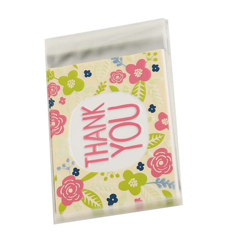 100Pcs Self Adhesive Cellophane Treat Bags Floral Design For Candy Cookie Snack Party Favor Packaging - Image 2