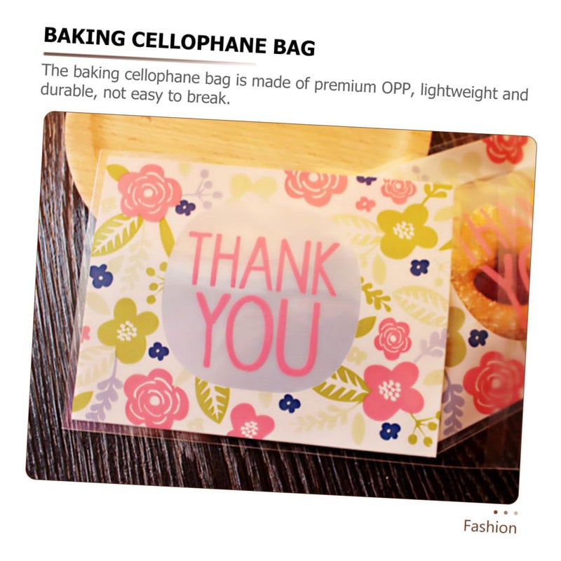 100Pcs Self Adhesive Cellophane Treat Bags Floral Design For Candy Cookie Snack Party Favor Packaging - Image 4
