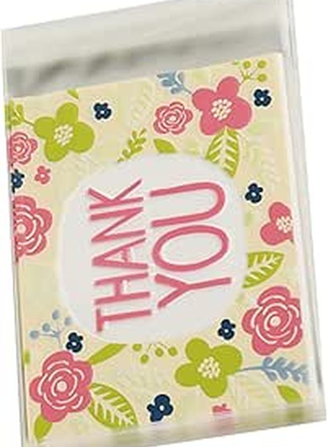 100Pcs Self Adhesive Cellophane Treat Bags Floral Design For Candy Cookie Snack Party Favor Packaging - Image 1