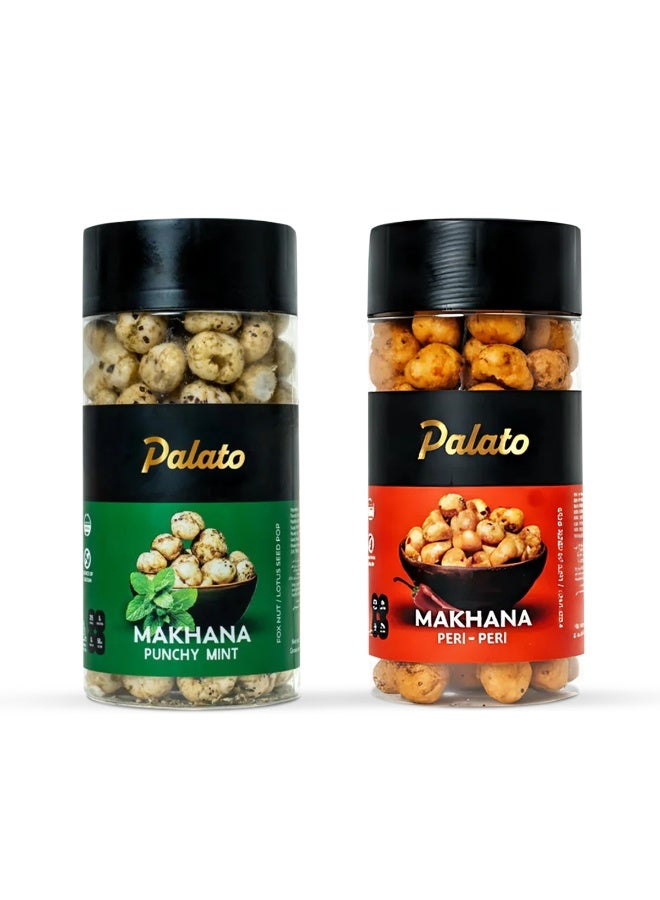Premium Makhana 2 Delicious Flavors - Punchy Mint + Peri Peri (Pack of 2)